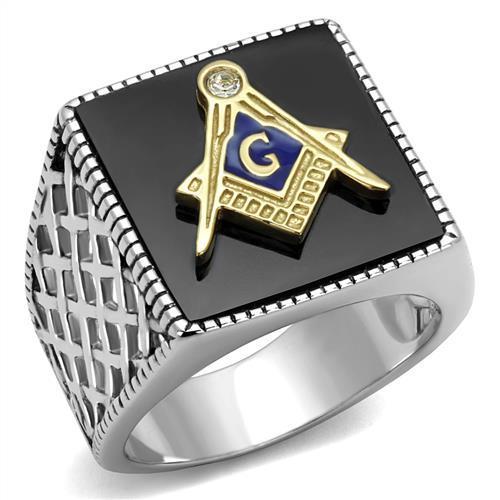 Silver masonic ring - , onyx