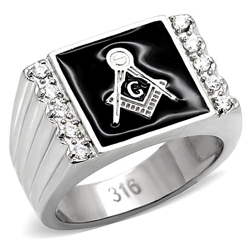 Men masonic ring clear cz - masonic,