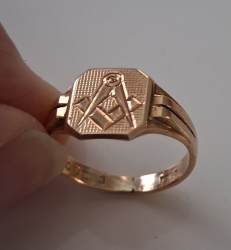 9ct rose gold masonic - 9ct, ring
