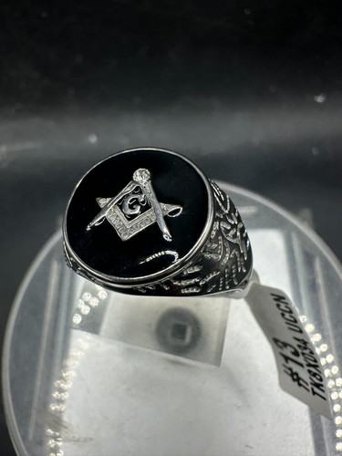 Mens masonic ring black silver