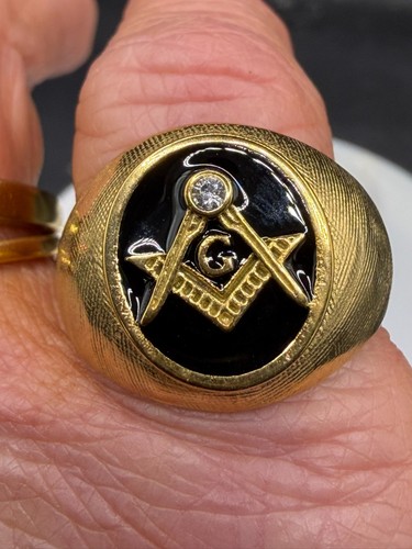 Gold masonic ring mens signet - masonic,