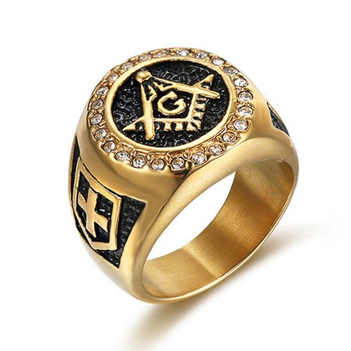 Mens gold freemason masonic - gold, cz