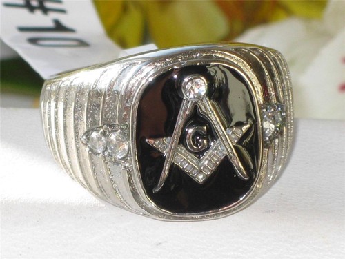 Mens masonic ring - onyx, cz