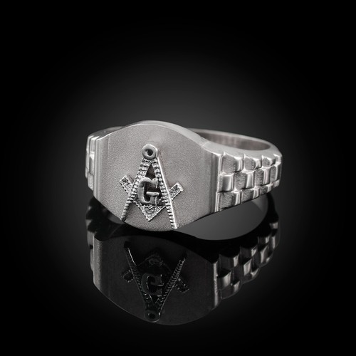 Sterling silver masonic ring - silver,