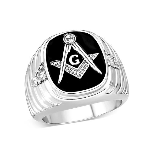 Men freemason ring rhodium - freemason, ring,